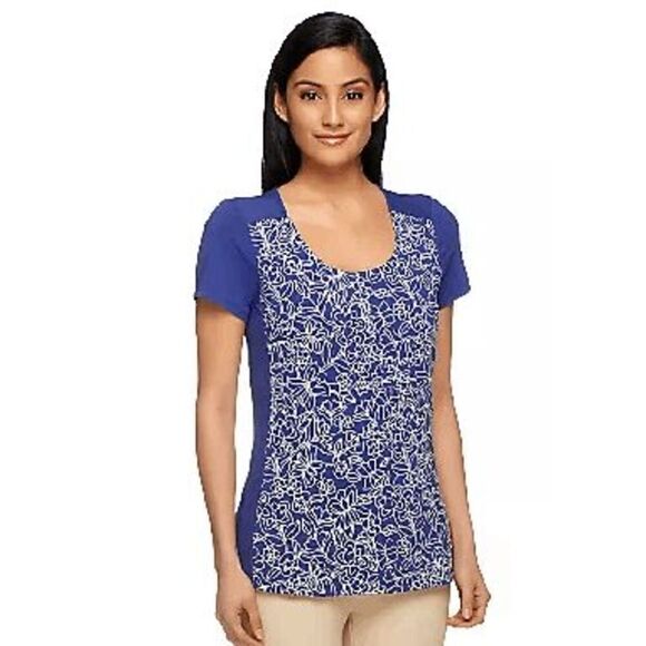 Isaac Mizrahi Live! Women 3X Scoop Neck Knit Top Blue with Front Embroidery NWT - Picture 1 of 6